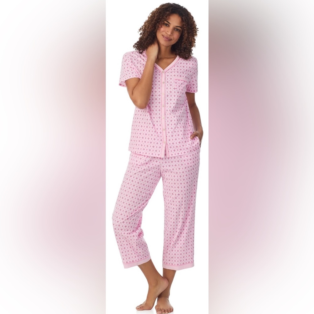 Aria Short Sleeve 100% Cotton Cropped Pajama Set with Pockets, Women’s